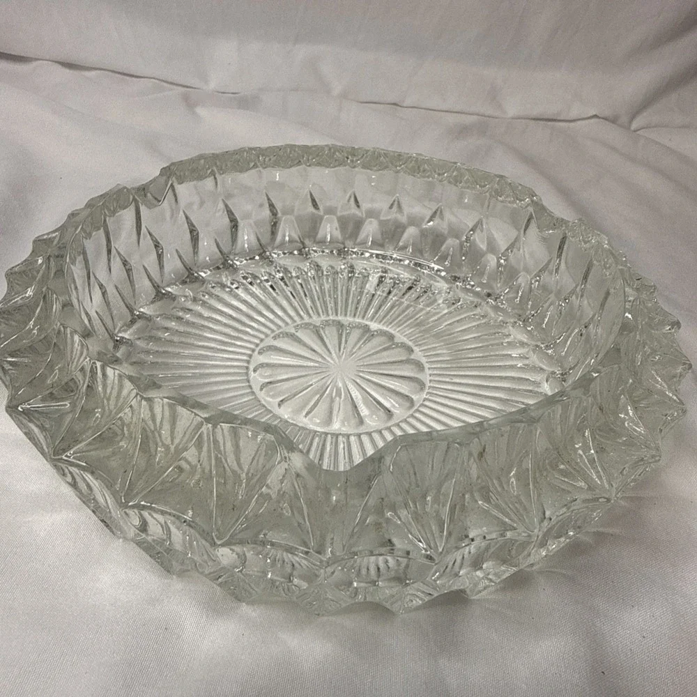 Vintage Heavy Crystal Clear Cut Glass Cigar Cigarette Ashtray Made in Italy